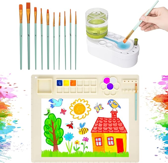 Kit Pintura - Tapete de Silicone + Pinceis + Limpador de Pinceis
