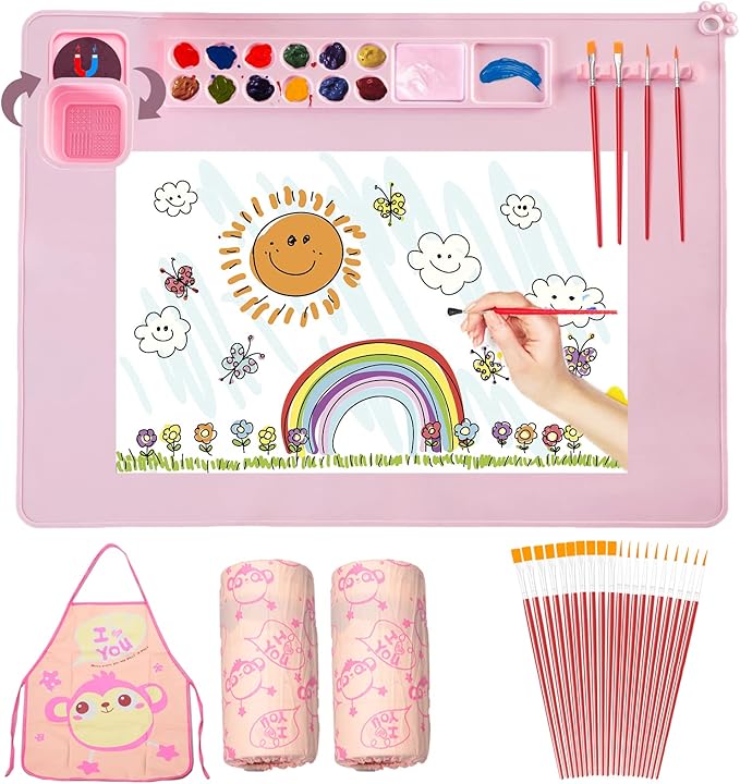 Kit Pintura - Tapete de Silicone + Pinceis + Limpador de Pinceis
