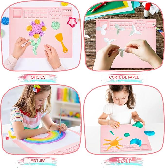 Kit Pintura - Tapete de Silicone + Pinceis + Limpador de Pinceis