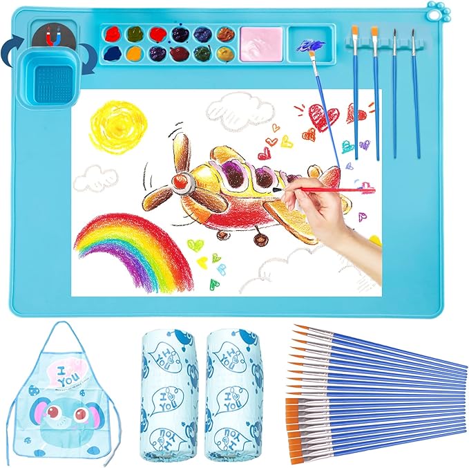 Kit Pintura - Tapete de Silicone + Pinceis + Limpador de Pinceis