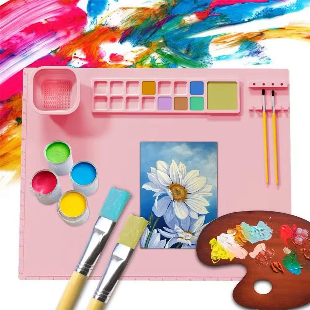 Kit Pintura - Tapete de Silicone + Pinceis + Limpador de Pinceis