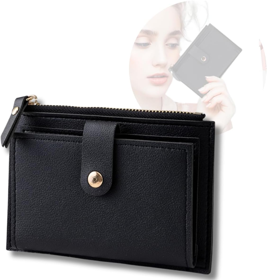 Carteira Feminina Slim Luxo em Couro PU Porta Cartão com Zíper, Compacta, 6 Compartimentos, Porta Moedas – Pequena, Prática e Segura