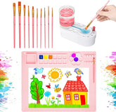 Kit Pintura - Tapete de Silicone + Pinceis + Limpador de Pinceis