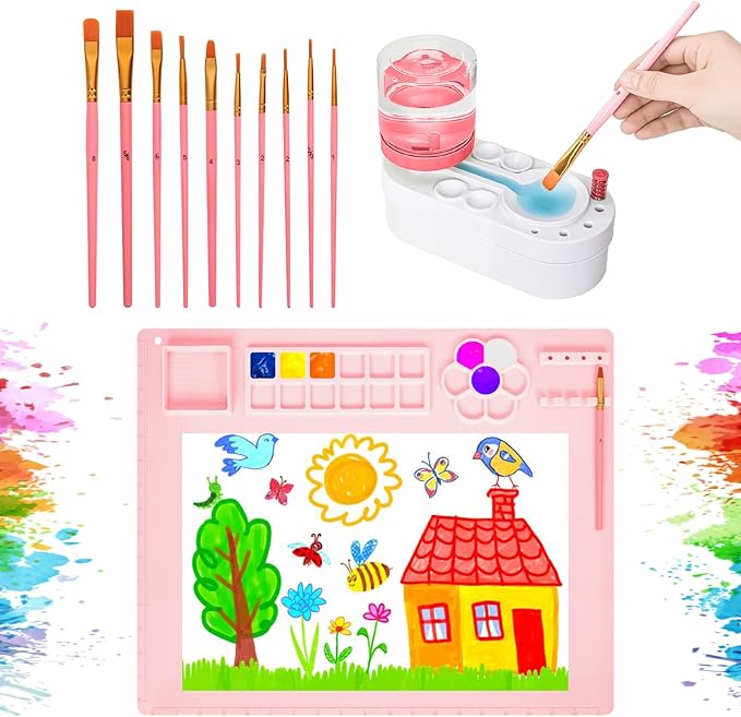 Kit Pintura - Tapete de Silicone + Pinceis + Limpador de Pinceis
