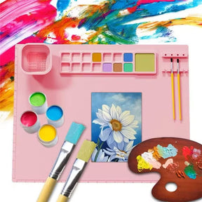 Kit Pintura - Tapete de Silicone + Pinceis + Limpador de Pinceis