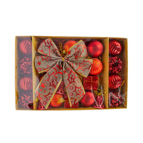 Kit 24 Enfeites Natalinos Bola Laço Decoração Árvore de Natal Vermelho Dourado Prata