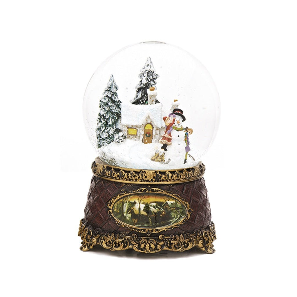 Globo de neve de Natal com boneco de neve vitoriano e crianças (musical)