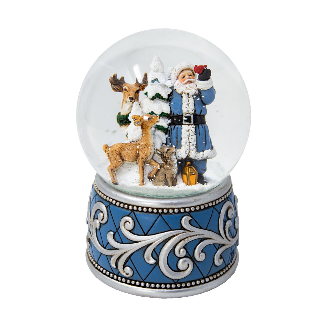 Globo de neve azul com Papai Noel e animais
